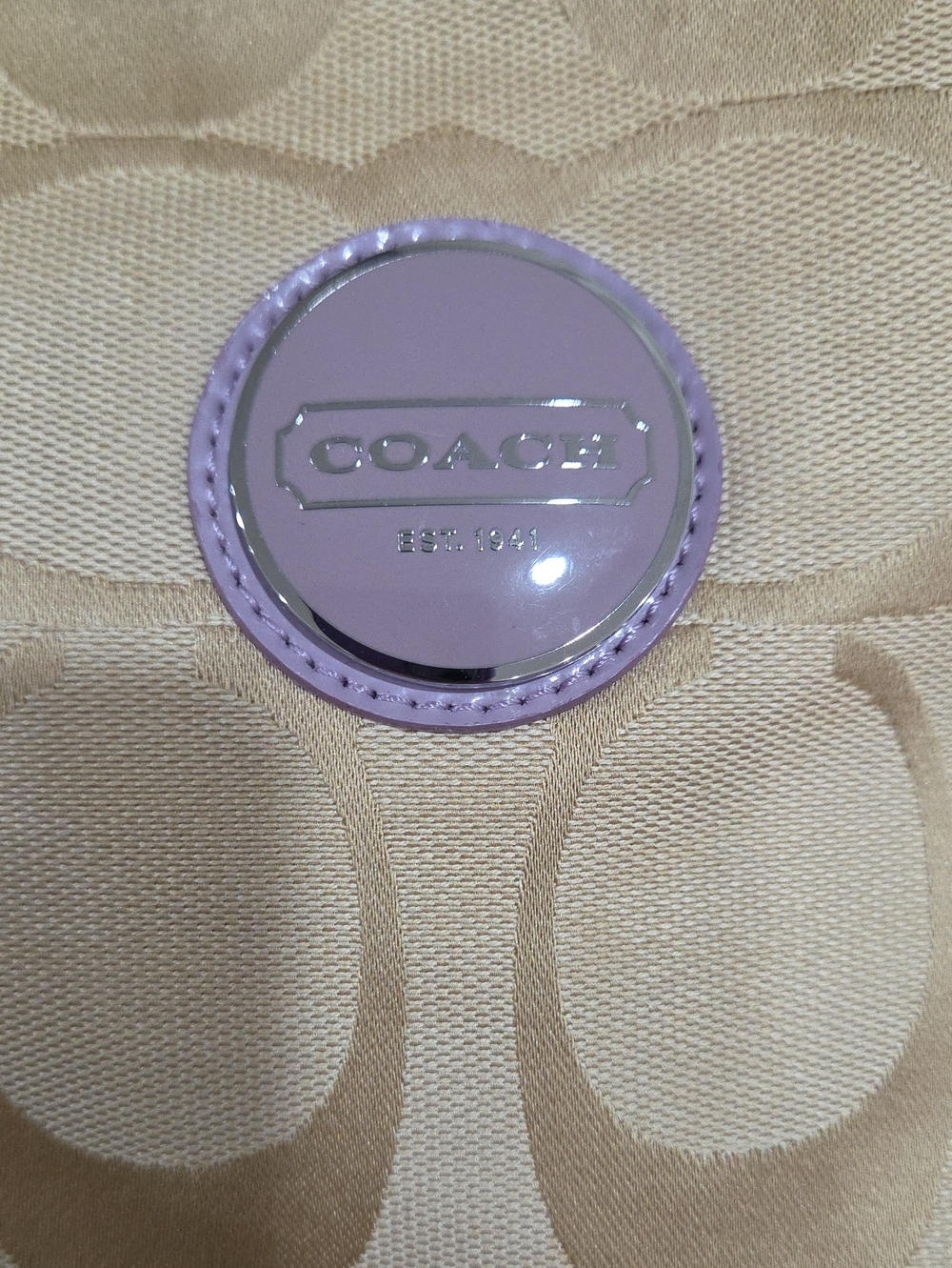 Coach Beige Signature Canvas Crossbody with Lilac Trim - Picture 2 of 7